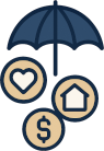 Família protegida por um guarda-chuva, simbolizando proteção familiar.